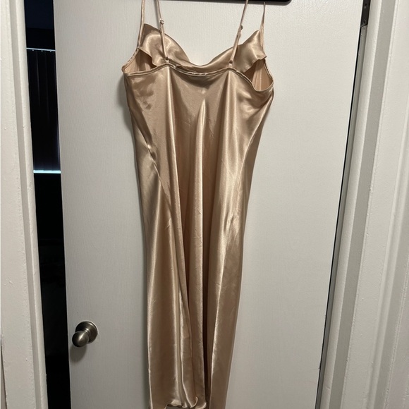 BEBE Gold Satin Cowl Neck Slip Midi Dress Size Large - Picture 8 of 11